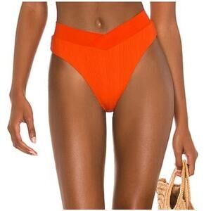 L*Space Pointelle Rib Court Bitsy Bikini Bottom in Poppy Orange Size Small NWOT
